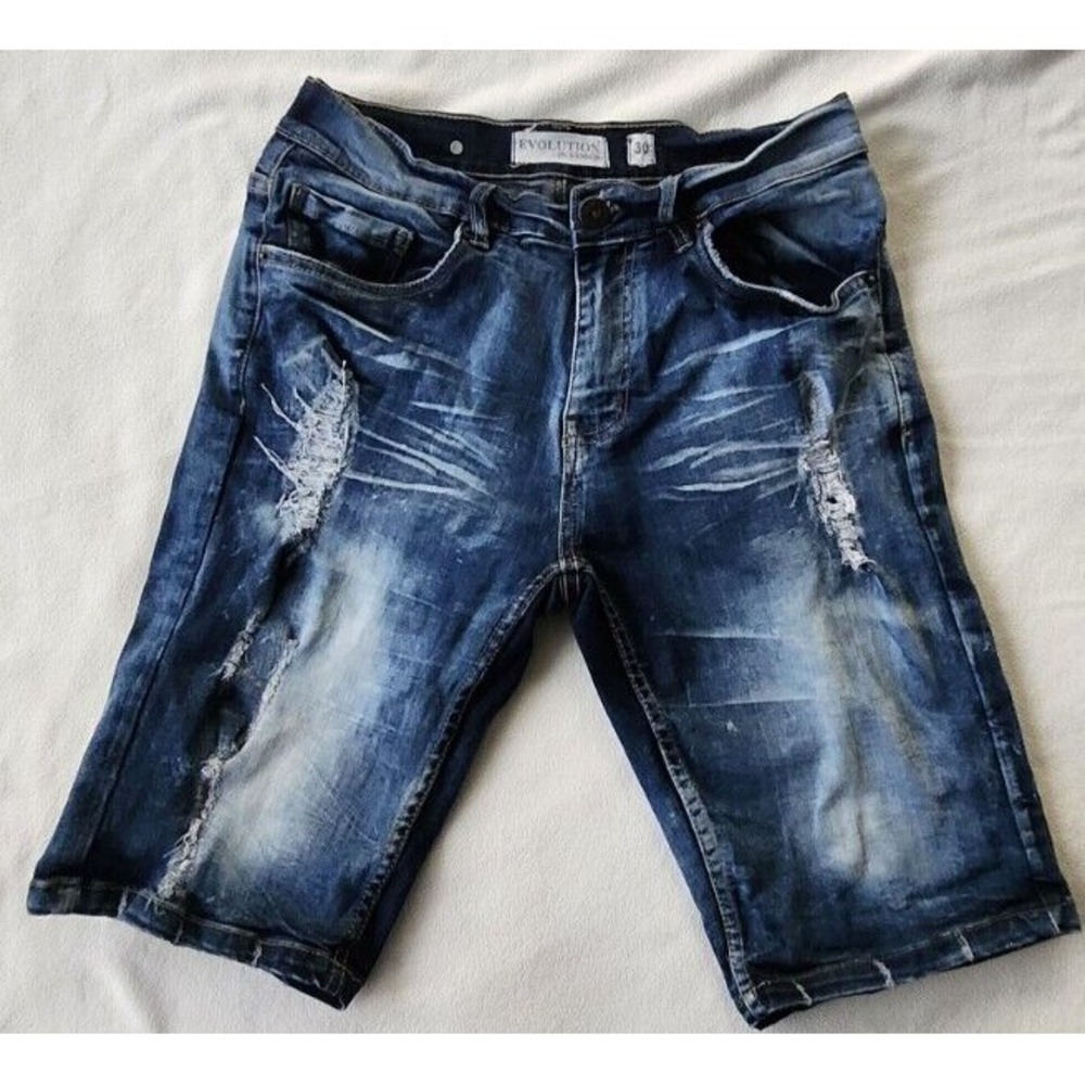Evolution By Design Denim Shorts Men 30 Ripped Distressed‎ Hip Hop